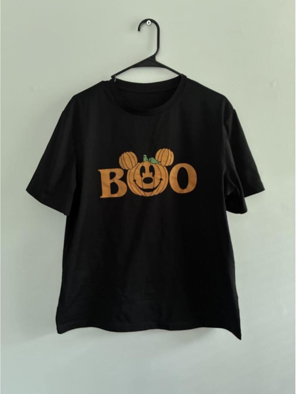 Disney Mickey Mouse Halloween Boo Pumpkin Black Short Sleeve T-Shirt, New with